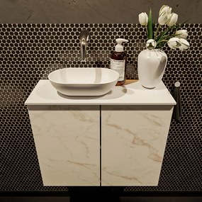 Mondiaz Fowy toiletmeubel 60cm Carrara met witte waskom links zonder kraangat