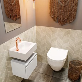 Mondiaz Andor toiletmeubel 40cm mat wit met witte wastafel rechts met kraangat