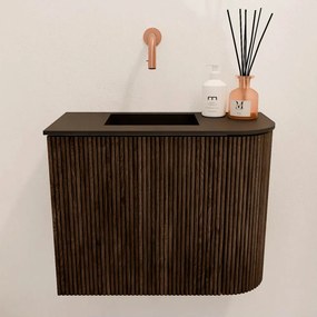 Mondiaz Joya 50cm toiletmeubel ronding rechts walnut met wastafel faye links zonder kraangat urban