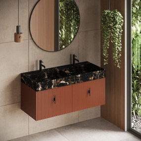 Muebles Zahora badmeubel ribbelfront 120cm terracotta met Portoro Gold wastafel met kraangaten