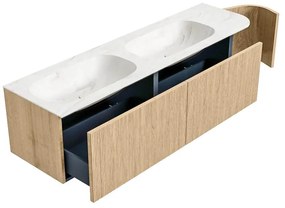 Mondiaz Kurve-dlux 165cm badmeubel ronding rechts oak met 2 lades en 1 deur en wastafel stor small dubbel/links zonder kraangat ostra