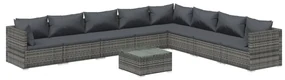vidaXL 9-delige Loungeset met kussens poly rattan grijs