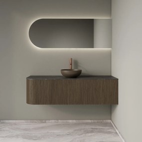 Gliss Design Alluro badmeubel ribbelfront met ronding links 140cm ash grey en zwart leisteen toppaneel