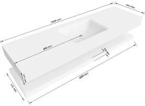 Zaro Alan badmeubel 160cm met planchet urban en vrijhangende wastafel cloud midden 1 kraangat urban