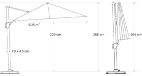 Zweefparasol  2.5x2.5m T1 (excl.voet) Grijs-antraciet Platinum Voyager