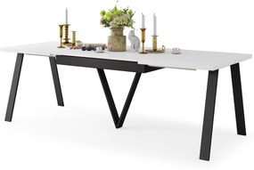 AVERY Wit mat/onderkant zwart - LOFT/INDUSTRIËLE TAFEL VOOR WOONKAMER/EETKAMER UITKLAPBAAR TOT 290 cm!