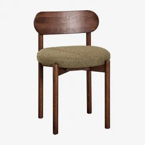 Set Van 4 Bianca Gestoffeerde Eiken Eetkamerstoelen Donker Hout & Bouclé Saliegroen - Sklum