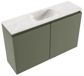 Mondiaz Ture DLux toiletmeubel 80cm army met wastafel ostra midden met kraangat