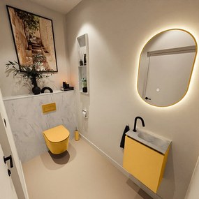 Mondiaz Ture DLux toiletmeubel 40cm ocher met wastafel opalo rechts met kraangat