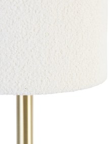 Klassieke tafellamp messing met boucle kap wit 20 cm - Simplo Design E27 rond Binnenverlichting Lamp
