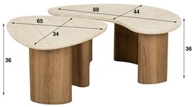 Salontafelset Organisch Hout En Travertin - 88 X 84cm.