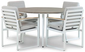 Tuinset Ronde Tuintafel 4 personen 125 cm Aluminium/Aluminium/polywood Wit  Santika Furniture Soray