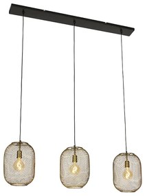 Eettafel / Eetkamer Moderne hanglamp messing en zwart 3-lichts - Waya Mesh Modern E27 Draadlamp Binnenverlichting Lamp