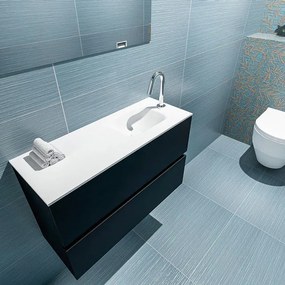 MONDIAZ ADA Toiletmeubel - 80x30x50cm - 1 kraangat - 2 lades - urban mat - wasbak rechts - Solid surface - Wit FK75341753