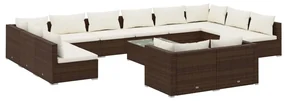 vidaXL 13-delige Loungeset met kussens poly rattan bruin