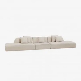3-delige Modulaire Bank Met Dubbele Gestoffeerde Chaise Longue Cardea Chenille Crèmebeige - Sklum