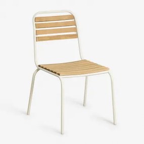 Set Van 6 Stapelbare Tuinstoelen In Staal En Acaciahout Artus Glaciale Wit - Sklum