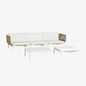 Tuinset Met Modulaire 3-zitsbank Met 2 Hoekmodules, Poef En Salontafel Van Roubly-staal Beige Amandelroos - Sklum