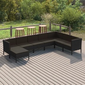 vidaXL 8-delige Loungeset met kussens poly rattan zwart