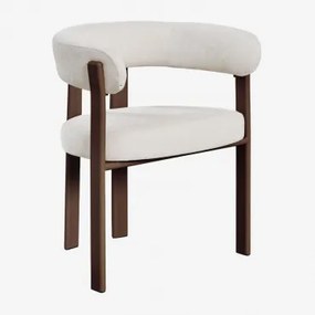 Jolie Chenille Stoffen Eetkamerstoel Met Armleuningen Bruin – Donker Hout & Stof Chenille Beige – Crème - Sklum