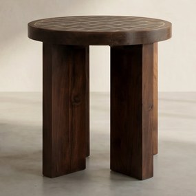 Bijzettafel Hout Met Tegeltjes - 40 X 40cm.