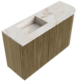 Mondiaz Joya DLux 70cm toiletmeubel ronding rechts dusk met wastafel faye links zonder kraangat frappe