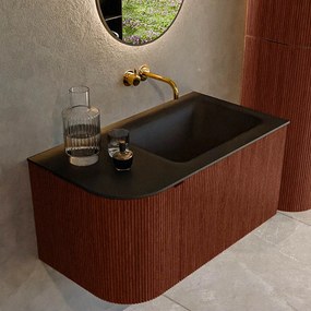 Mondiaz Kurve 85cm badmeubel ronding links ruby met 1 lade en deur en wastafel cloud rechts zonder kraangat urban
