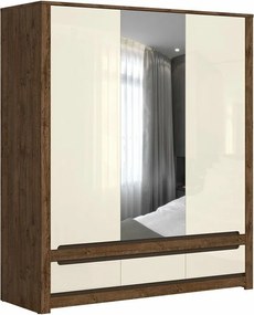 Kledingkast Ophevaru 114, April eiken, Glanzend crème, 205x179x61cm, 186 kg, Kledingkast deuren: Met scharnieren, Aantal planken: 5, Aantal planken: 5