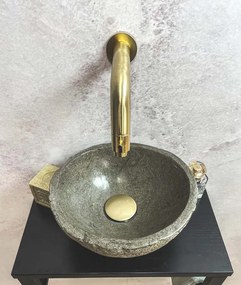 Saniclear Lovi fonteinset met rivierstenen waskom en gouden kraan voor in het toilet