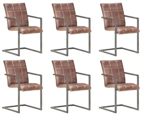 vidaXL Eetkamerstoelen 6 st echt leer verweerd bruin