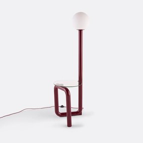 Staande lamp met legplank, van ijzer, opaline en glas, hoogte 149 cm, TEDY