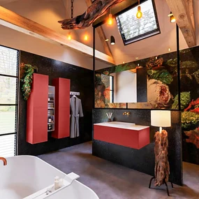 Mondiaz Erin 100cm badmeubel Fire met 1 lade en witte wastafel midden zonder kraangaten