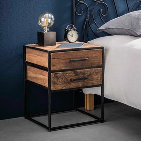 Industrieel Nachtkastje Oud Hout 2 Lades - 45x40x55cm.