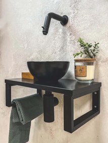 Saniclear Lovi fonteinset met zwarte waskom en zwarte kraan voor in het toilet