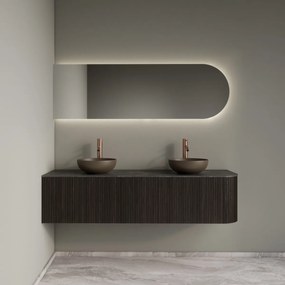 Gliss Design Alluro badmeubel ribbelfront met ronding rechts 160cm ebony en zwart leisteen toppaneel