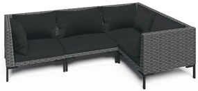 vidaXL 4-delige Loungeset met kussens poly rattan donkergrijs