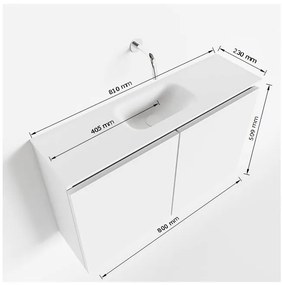 Mondiaz Ture 80cm toiletmeubel army met wastafel talc midden 1 kraangat