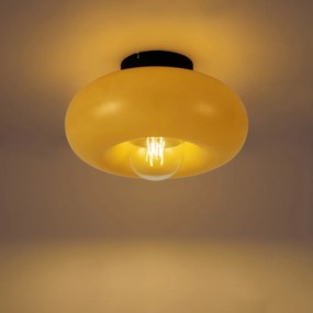 Retro plafondlamp zwart met geel glas 30cm - Glaze