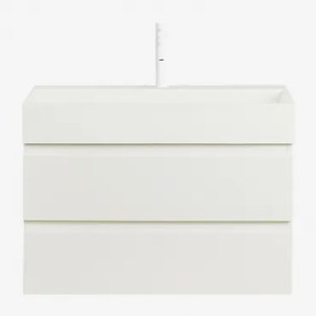 Ona Zwevend Badkamermeubelset Van Hout En Essenfineer Met Geïntegreerde Wastafel Wit & Spiegelloze & Wit ↑20 Cm Met Aftapkraan Zonder Overloop Orveta