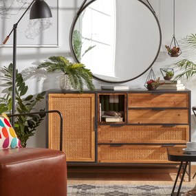 Kave Home Kyoko Rotan Webbing Dressoir Zwart Staal - 120x40x75cm.