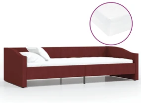 vidaXL Slaapbank met matras en USB stof wijnrood 90x200 cm