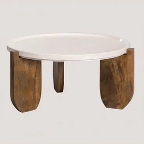 Ronde Salontafel Ø80 Cm Van Marmer En Mangohout Xantten Beige Botticino-marmer - Sklum