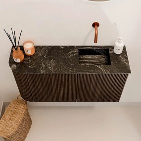 Mondiaz Joya DLux 80cm toiletmeubel ronding links walnut met wastafel faye rechts zonder kraangat lava