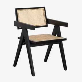 Set Van 2 Eetkamerstoelen Met Armleuningen In Essenhout En Rotan Lali Gewoon Zwart - Sklum