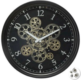 Atmosphera wandklok'Meca'- Luxe metal - Diameter 38 cm - Met draaiende tandwielen - Zwart