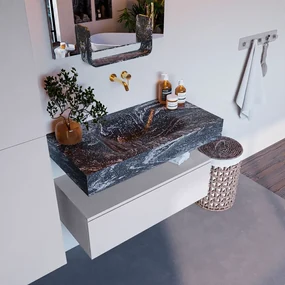 Mondiaz Alan DLux badmeubel 90cm cale 1 lade met wastafel lava midden zonder kraangat