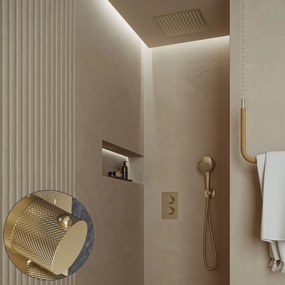 Saniclear Cube Curved inbouw regendouche met inbouw douchekop 30x30cm en 2 standen handdouche geborsteld messing - mat goud