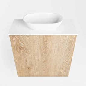 Mondiaz Fowy toiletmeubel 50cm washed oak met witte waskom midden zonder kraangat