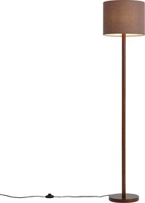 Japandi vloerlamp walnoot hout met linnen kap bruin 151cm - Mels