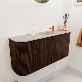Mondiaz Joya DLux 95cm toiletmeubel ronding links/rechts walnut met wastafel faye midden 1 kraangat opalo